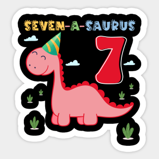 Dinosaur Funny b-day 7th Birthday Gift For Girls kids Sticker